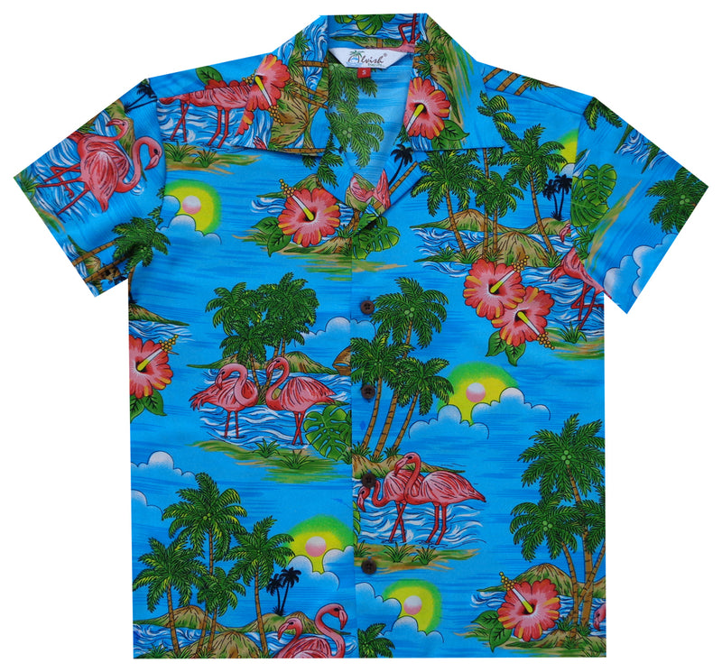 Hawaiian Shirts Boys Scenic Flamingo Beach Aloha Party Camp Holiday Casual