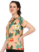 Hawaiian Shirts Womens Flower Leaf Beach Aloha Top Blouse Short Sleeve Holiday