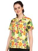 Hawaiian Shirt Women Flamingo Leaf Print Aloha Beach Blouse Camp Swim Party