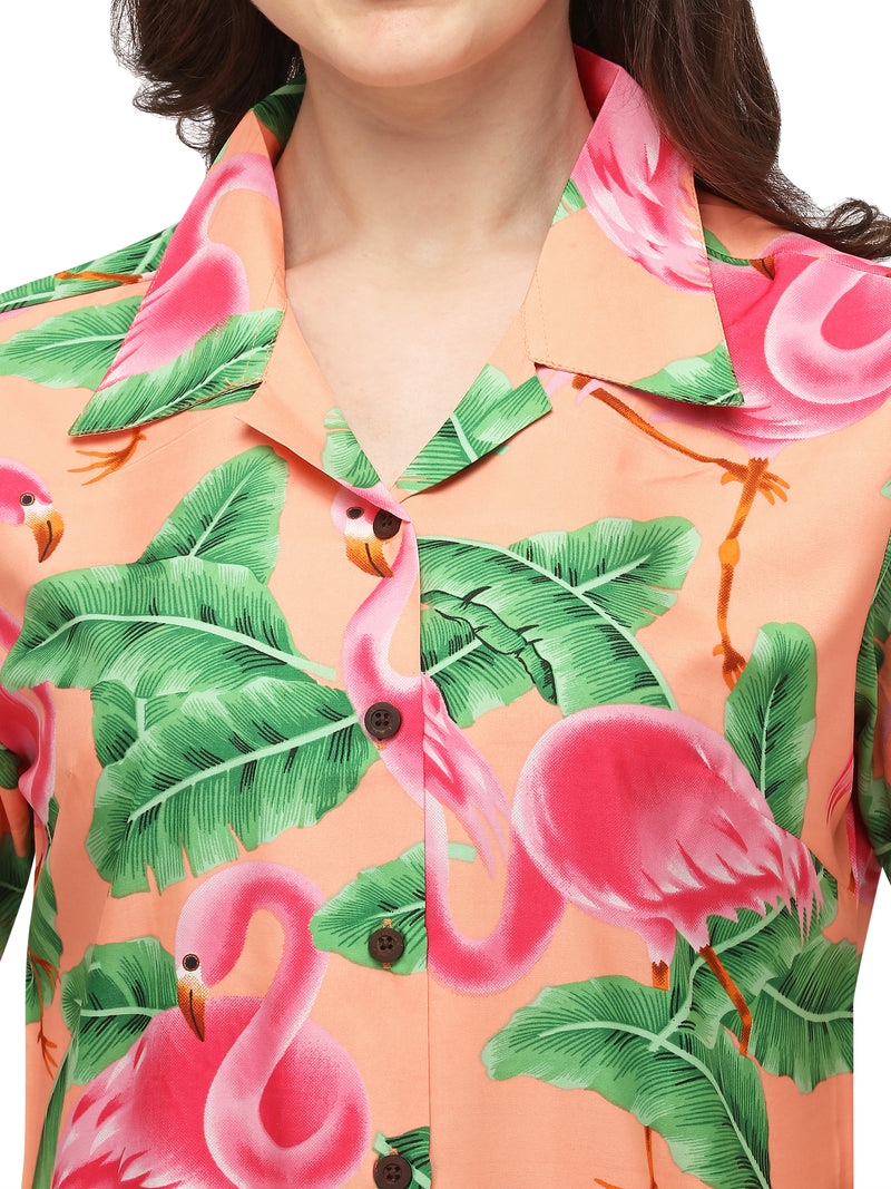 Hawaiian Shirts Womens Big Pink Flamingo Aloha Beach Shirt Blouse