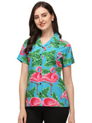 Hawaiian Shirts Womens Big Pink Flamingo Aloha Beach Shirt Blouse