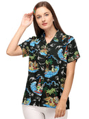Hawaiian Shirt Womens Christmas Santa Reindeer Claus Top Blouse Aloha Holiday
