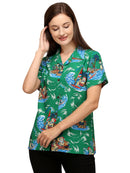 Hawaiian Shirt Womens Christmas Santa Reindeer Claus Top Blouse Aloha Holiday
