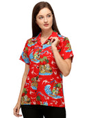 Hawaiian Shirt Womens Christmas Santa Reindeer Claus Top Blouse Aloha Holiday