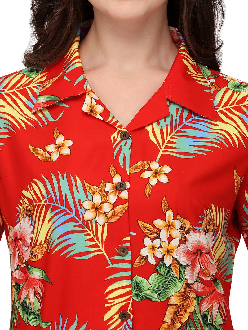 Womens Short Sleeve Casual Aloha Button Down Hawaiian Shirt For Women