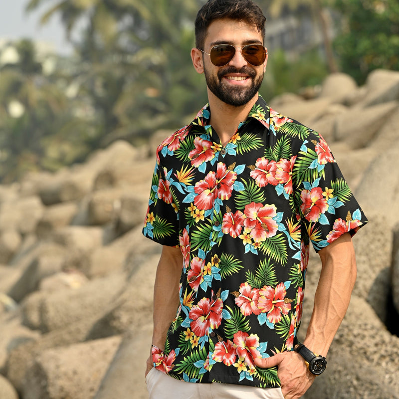 Hawaiian Shirt Mens Allover Flower Beach Aloha Party Casual Holiday Short Sleeve