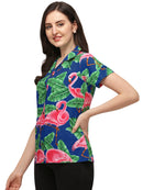 Hawaiian Shirts Womens Big Pink Flamingo Aloha Beach Shirt Blouse