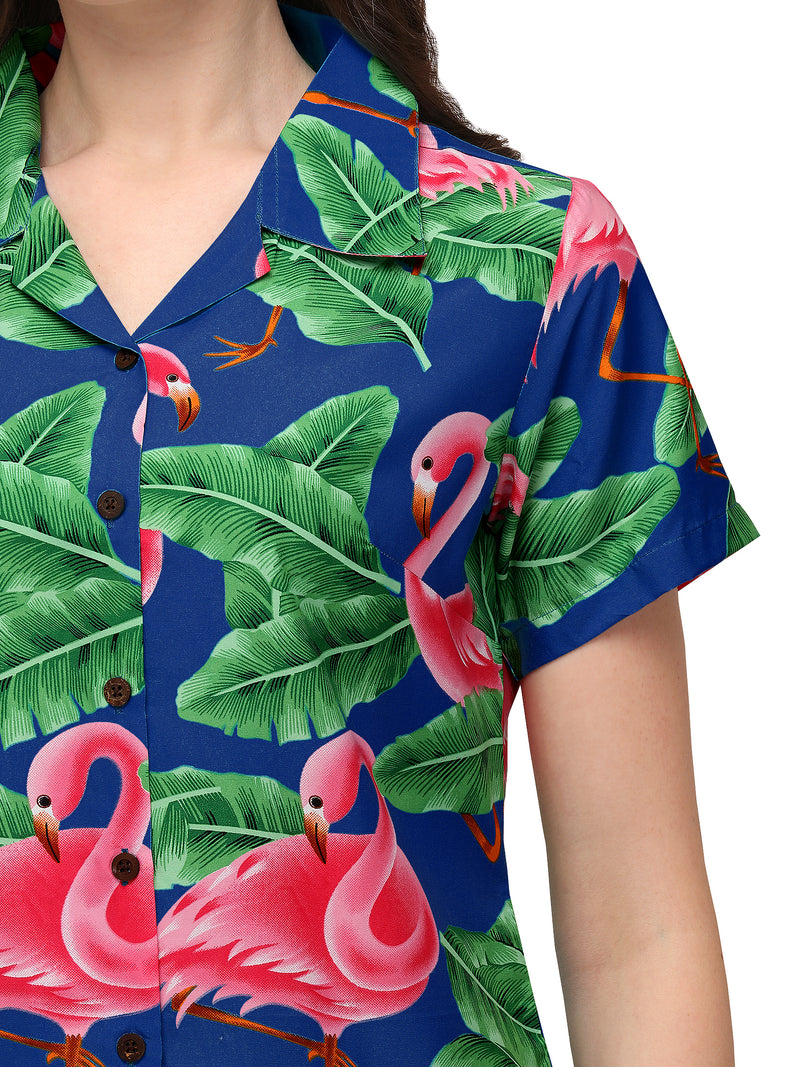 Hawaiian Shirts Womens Big Pink Flamingo Aloha Beach Shirt Blouse