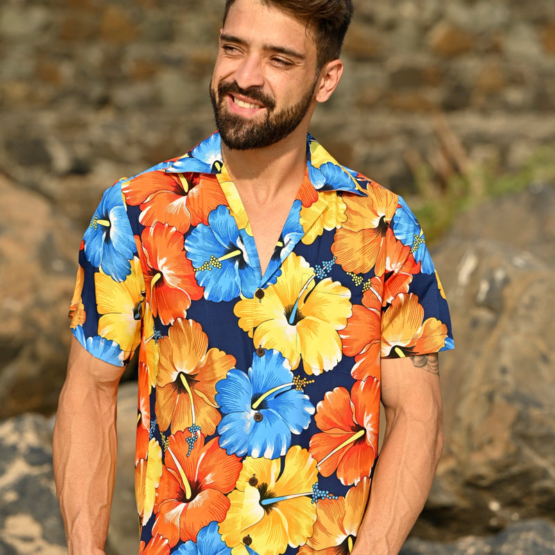 Alvish Aloha Hawaiian Shirts for Men 63 Short Sleeve Button Down Holiday Blue 2XL, Men's
