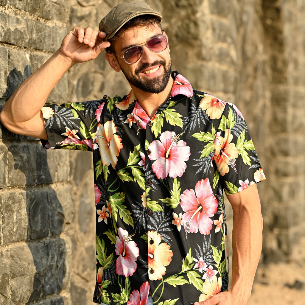Printed Cotton Mens Button Down Shirts , Beach Wear , Hawaiian