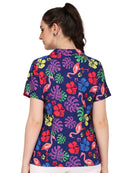 Hawaiian Shirt Women Flamingo Leaf Print Aloha Beach Blouse Camp Swim Party