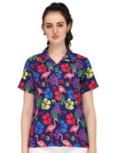 Hawaiian Shirt Women Flamingo Leaf Print Aloha Beach Blouse Camp Swim Party