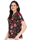 Hawaiian Shirt Women Flamingo Leaf Print Aloha Beach Blouse Camp Swim Party