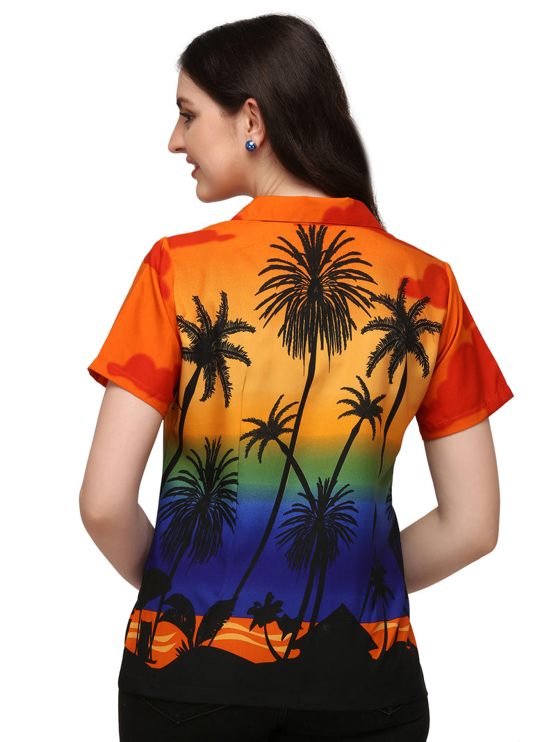 Hawaiian Shirt Women Coconut Tree Print Aloha Beach Top Blouse Casual