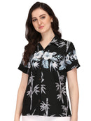 Hawaiian Shirt Women Bamboo Tree Print Aloha Beach Top Blouse Swim