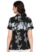 Hawaiian Shirt Women Bamboo Tree Print Aloha Beach Top Blouse Swim