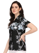 Hawaiian Shirt Women Bamboo Tree Print Aloha Beach Top Blouse Swim
