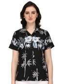 Hawaiian Shirt Women Bamboo Tree Print Aloha Beach Top Blouse Swim