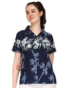 Hawaiian Shirt Women Bamboo Tree Print Aloha Beach Top Blouse Swim