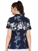 Hawaiian Shirt Women Bamboo Tree Print Aloha Beach Top Blouse Swim