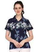 Hawaiian Shirt Women Bamboo Tree Print Aloha Beach Top Blouse Swim