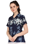 Hawaiian Shirt Women Bamboo Tree Print Aloha Beach Top Blouse Swim