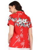 Hawaiian Shirt Women Bamboo Tree Print Aloha Beach Top Blouse Swim