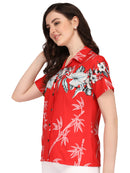 Hawaiian Shirt Women Bamboo Tree Print Aloha Beach Top Blouse Swim