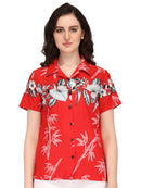 Hawaiian Shirt Women Bamboo Tree Print Aloha Beach Top Blouse Swim