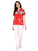 Hawaiian Shirt Women Bamboo Tree Print Aloha Beach Top Blouse Swim