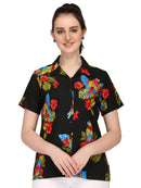 Hawaiian Shirt Women Parrot Flower Aloha Beach Camp Swim Top Blouse