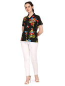 Hawaiian Shirt Women Parrot Flower Aloha Beach Camp Swim Top Blouse
