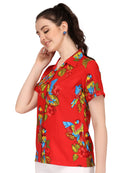 Hawaiian Shirt Women Parrot Flower Aloha Beach Camp Swim Top Blouse