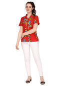 Hawaiian Shirt Women Parrot Flower Aloha Beach Camp Swim Top Blouse