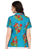 Hawaiian Shirt Women Parrot Flower Aloha Beach Camp Swim Top Blouse