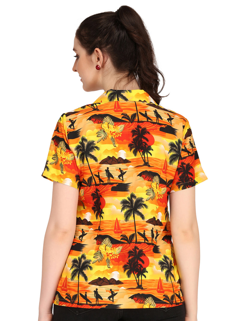 Alvish Hawaiian Shirt Women Allover Flower Aloha Beach Camp Swim Top Blouse 101857