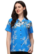 Hawaiian Shirt Women Bamboo Tree Print Aloha Beach Top Blouse Swim