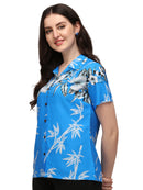 Hawaiian Shirt Women Bamboo Tree Print Aloha Beach Top Blouse Swim