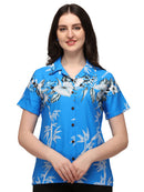 Hawaiian Shirt Women Bamboo Tree Print Aloha Beach Top Blouse Swim
