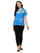 Hawaiian Shirt Women Bamboo Tree Print Aloha Beach Top Blouse Swim