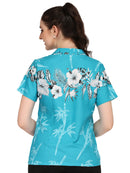 Hawaiian Shirt Women Bamboo Tree Print Aloha Beach Top Blouse Swim