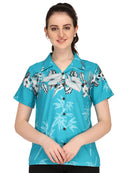 Hawaiian Shirt Women Bamboo Tree Print Aloha Beach Top Blouse Swim