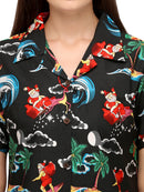 Hawaiian Shirt Womens Christmas Santa Claus Top Blouse Party Aloha Holiday Beach