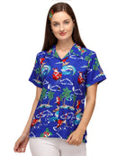 Hawaiian Shirt Womens Christmas Santa Claus Top Blouse Party Aloha Holiday Beach