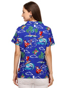 Hawaiian Shirt Womens Christmas Santa Claus Top Blouse Party Aloha Holiday Beach