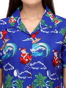Hawaiian Shirt Womens Christmas Santa Claus Top Blouse Party Aloha Holiday Beach