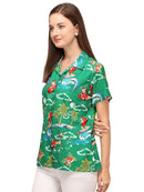 Hawaiian Shirt Womens Christmas Santa Claus Top Blouse Party Aloha Holiday Beach