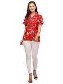 Hawaiian Shirt Womens Christmas Santa Claus Top Blouse Party Aloha Holiday Beach