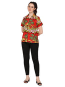 Hawaiian Shirts Womens Floral Scenic Beach Aloha Top Blouse Short Sleeve