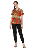 Hawaiian Shirts Womens Floral Scenic Beach Aloha Top Blouse Short Sleeve
